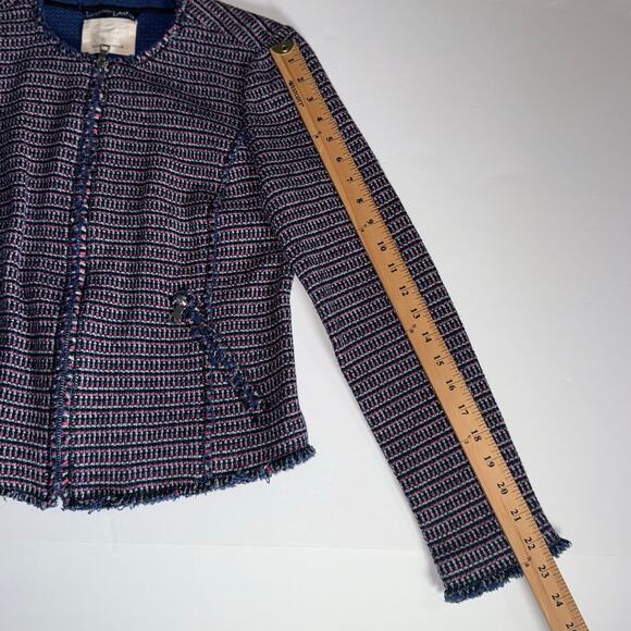 Rebecca Taylor fringe tweed zip jacket navy pink boucle work blazer - Picture 11 of 11